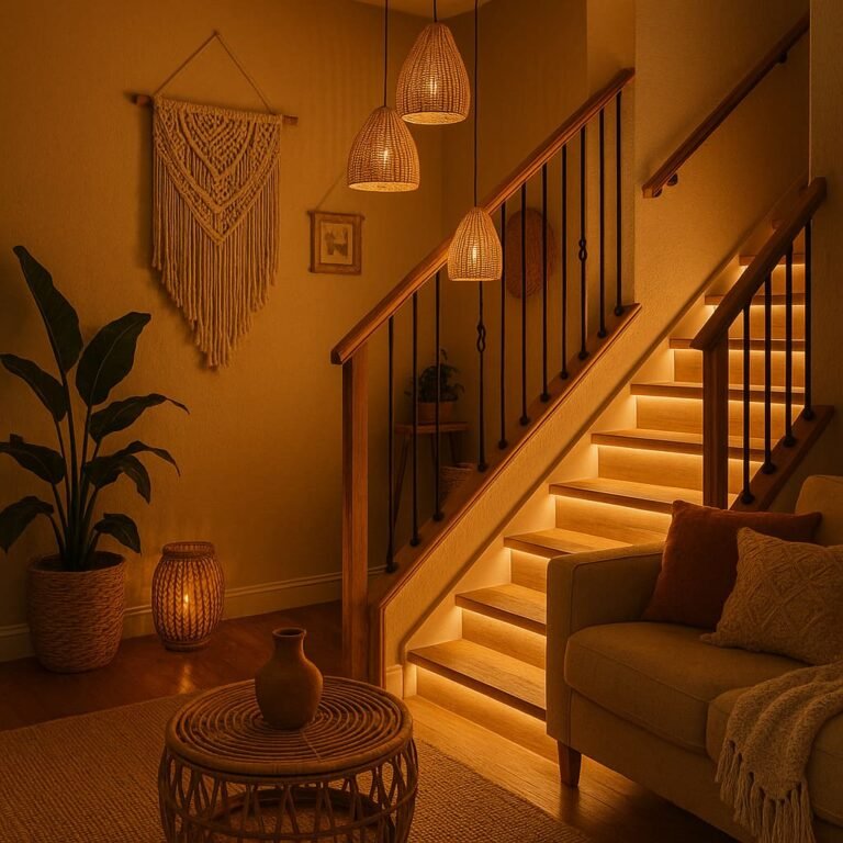 Boho Decor Living Room Stair Lighting